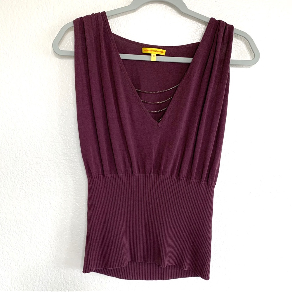 Catherine Malandrino Purple Ribbed Chain Link Top